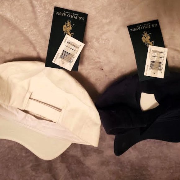 NWT US POLO ASSOCIATION ADJUSTABLE BALL CAPS 1 WHITE 1 BLACK WITH GOLD LETTERING - Picture 2 of 2